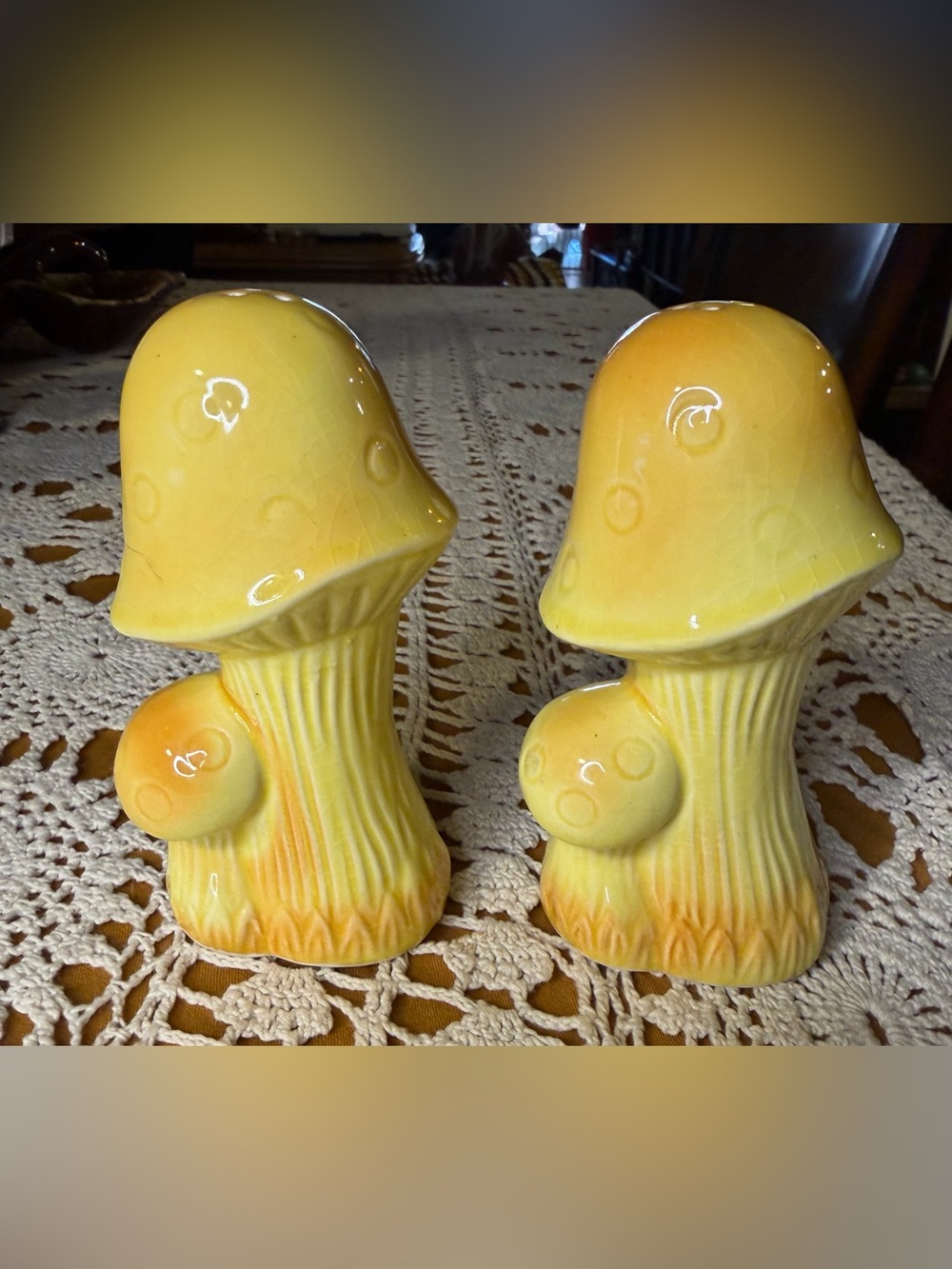 Vintage 70s Ceramic Mushroom Salt & Pepper Shakers - Made in Japan